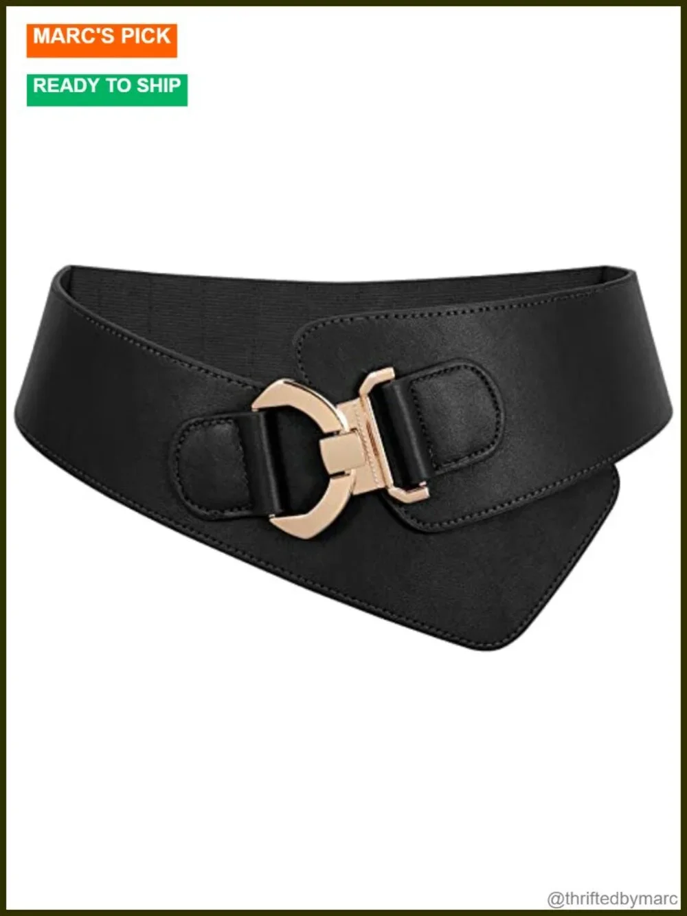 Vintage Wide Elastic Stretch Waist Belt with Gold Interlock Buckle